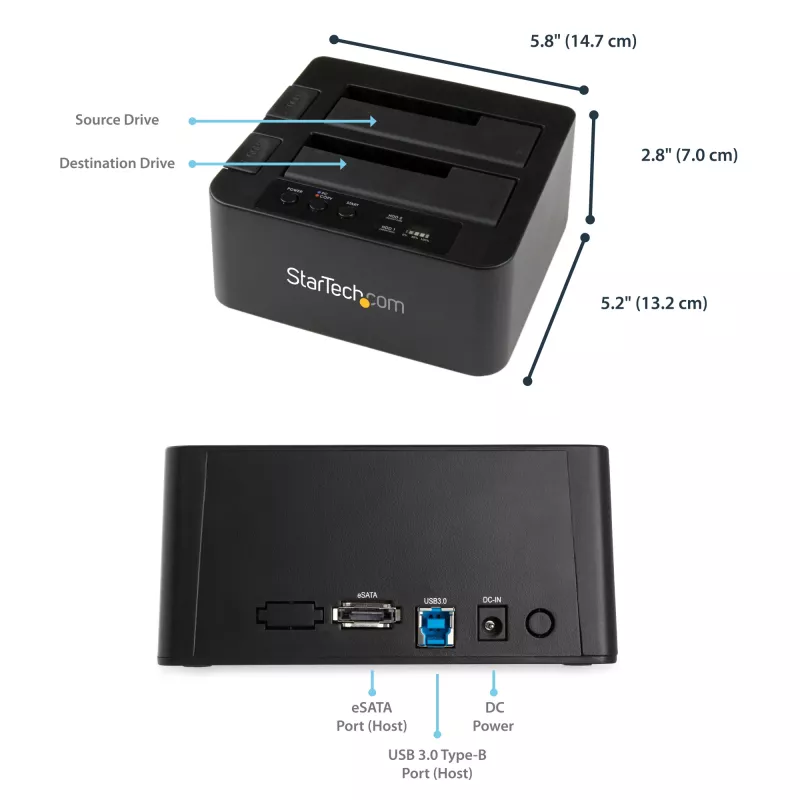 StarTech.com Dual Bay duplikátor pevných diskov, standalone USB 3.0 (5 Gbit/s) / eSATA na 2,5/3,5
