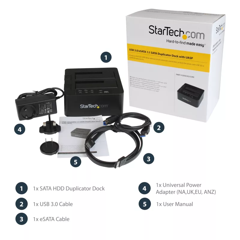 StarTech.com Dual Bay duplikátor pevných diskov, standalone USB 3.0 (5 Gbit/s) / eSATA na 2,5/3,5