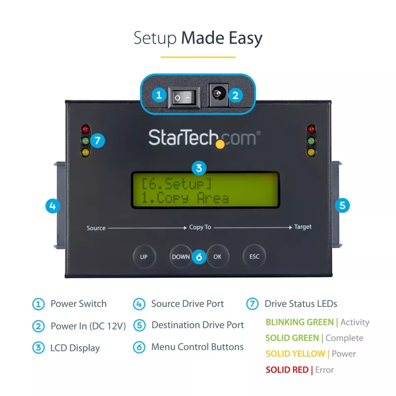 StarTech.com 1:1 standalone duplikátor pevných diskov s disk image manažérom pre zálohovanie a obnovu, ukladanie viacerých disk image na 2,5/3,5