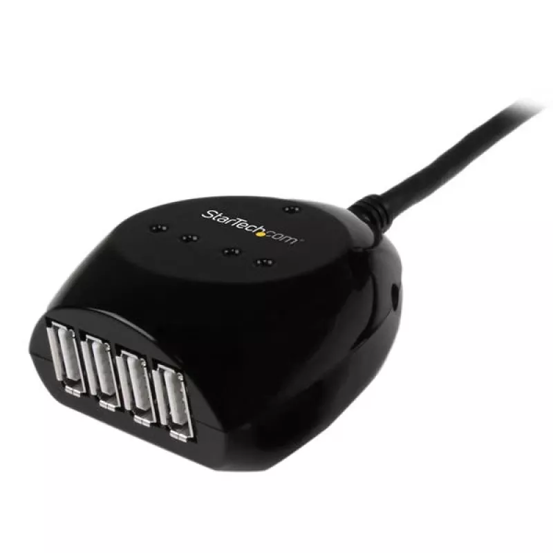StarTech.com 15 m aktívny USB 2.0 kábel so 4-portovým hubom, USB 2.0, 480 Mbit/s, čierny, 15 m, 110 – 240 V, 5 V