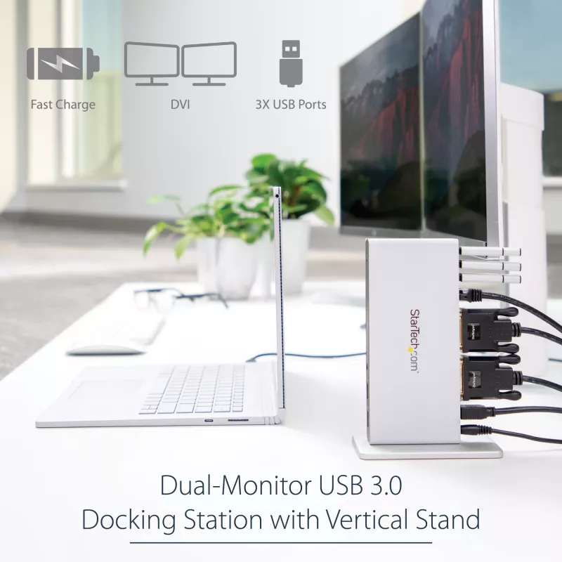 StarTech.com Dual-Monitor USB 3.0 dokovacia stanica s DVI a vertikálnym stojanom