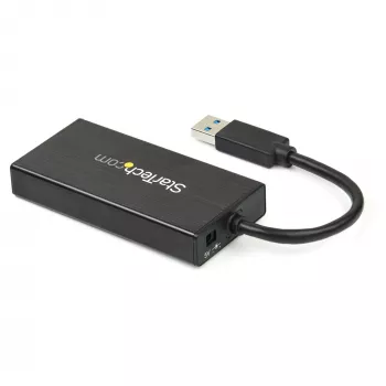 StarTech.com 3-portový prenosný USB 3.0 hub s gigabitovým ethernetom - hliníkový s integrovaným káblom~3-portový prenosný USB 3.0 hub s gigabitovým ethernetom - 5 Gbit/s - hliníkový s integrovaným káblom