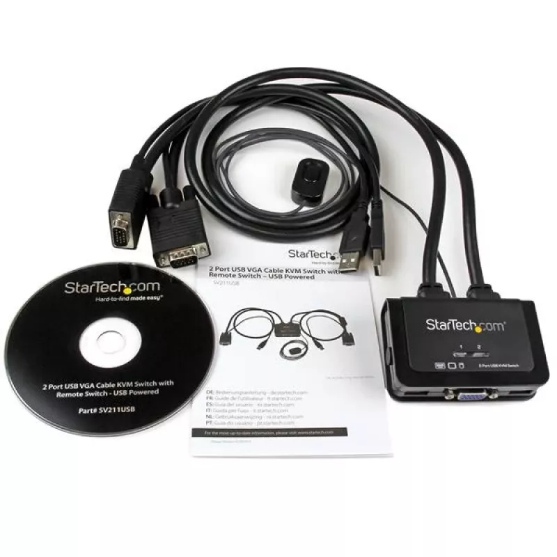 StarTech.com 2-portový USB VGA káblový KVM switch – USB napájaný s diaľkovým prepínačom