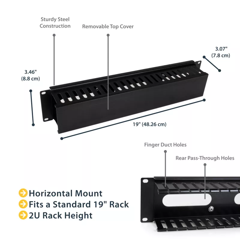 StarTech.com horizontálny 2U serverový rack káblový manažment finger duct s krytom – 19