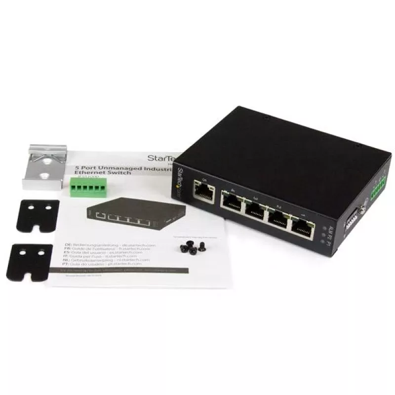 StarTech.com 5-portový neupravovaný priemyselný gigabitový ethernetový switch – DIN lišta / montáž na stenu