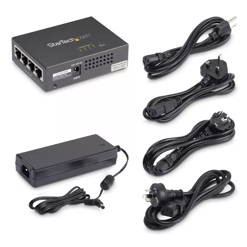 StarTech.com 4-portový gigabitový Midspan – PoE+ injektor – 802.3at/af