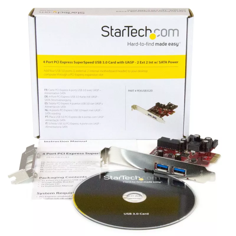 StarTech.com 4-portová PCI Express USB 3.0 karta – 2 externé a 2 interné – SATA napájanie – podpora UASP – 2 interné (IDC) hlavičky v štýle základnej dosky