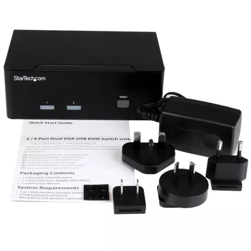 StarTech.com 2-portový KVM prepínač s duálnym VGA – USB 2.0, 1920 x 1200 pixelov, Full HD, 18 W, čierny