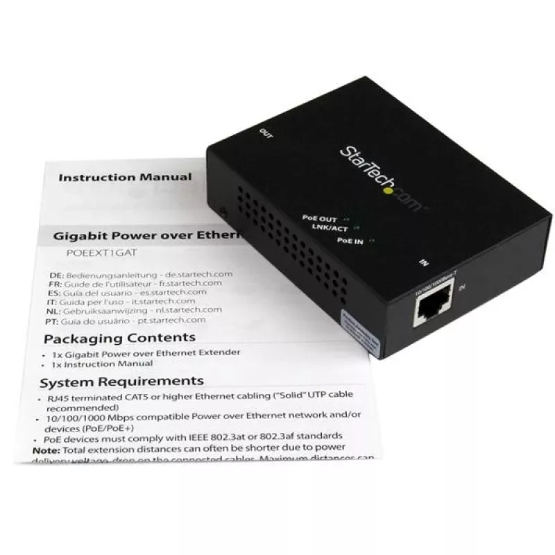 StarTech.com 1-portový gigabitový PoE+ extender – 802.3at a 802.3af – 100 m