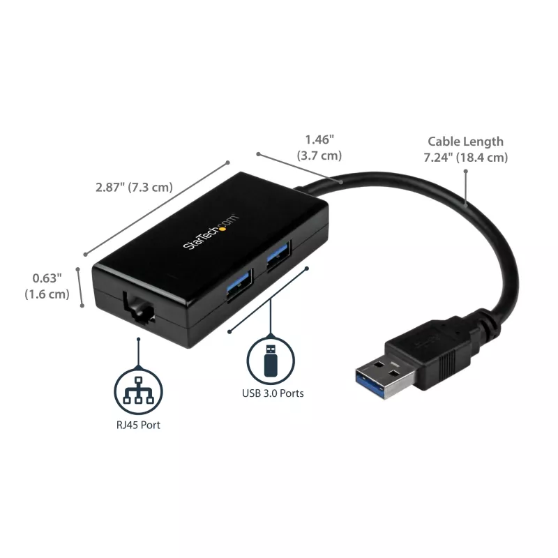 StarTech.com USB na Ethernet adaptér, USB 3.0 na 10/100/1000 Gigabit Ethernet LAN konvertor pre notebooky, 11,8
