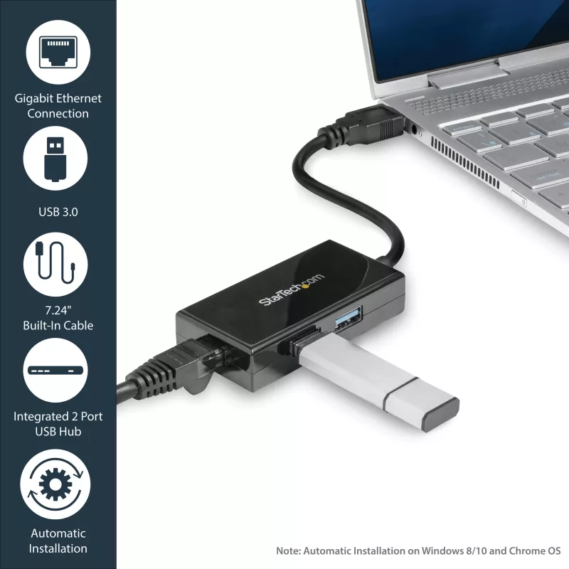 StarTech.com USB na Ethernet adaptér, USB 3.0 na 10/100/1000 Gigabit Ethernet LAN konvertor pre notebooky, 11,8