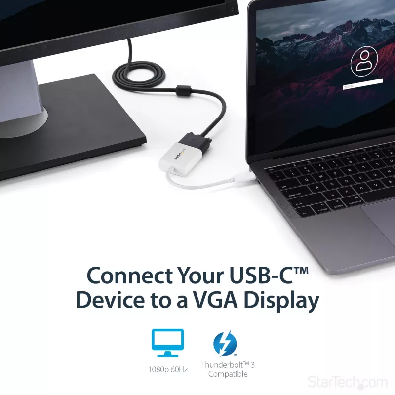 StarTech.com USB-C na VGA adaptér – biely, 3.2 Gen 1 (3.1 Gen 1), USB Type-C, VGA (D-Sub) výstup, 1920 x 1200 pixelov