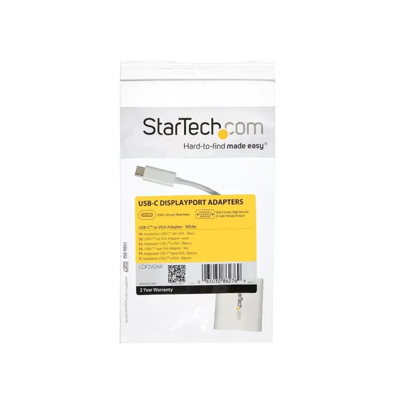 StarTech.com USB-C na VGA adaptér – biely, 3.2 Gen 1 (3.1 Gen 1), USB Type-C, VGA (D-Sub) výstup, 1920 x 1200 pixelov