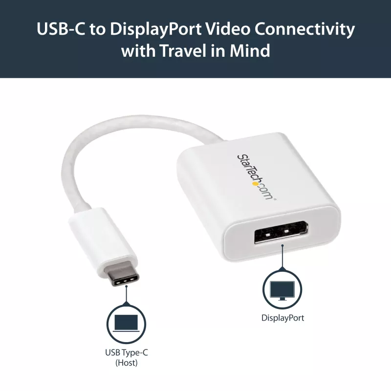StarTech.com USB-C na DisplayPort adaptér – 4K 60Hz/8K 30Hz – USB Type-C na DP 1.4 HBR2 adaptér dongle – kompaktný USB-C (DP Alt Mode) monitor video konvertor – kompatibilný s Thunderbolt 3 – biely