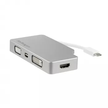 StarTech.com USB-C multiport video adaptér s HDMI, VGA, Mini DisplayPort alebo DVI – USB Type-C monitor adaptér na HDMI 1.4 alebo mDP 1.2 (4K) – VGA alebo DVI (1080p) – strieborný hliník
