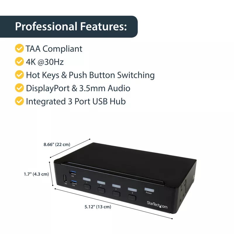 StarTech.com 4-portový DisplayPort KVM switch – USB 3.0 – 4K 30Hz