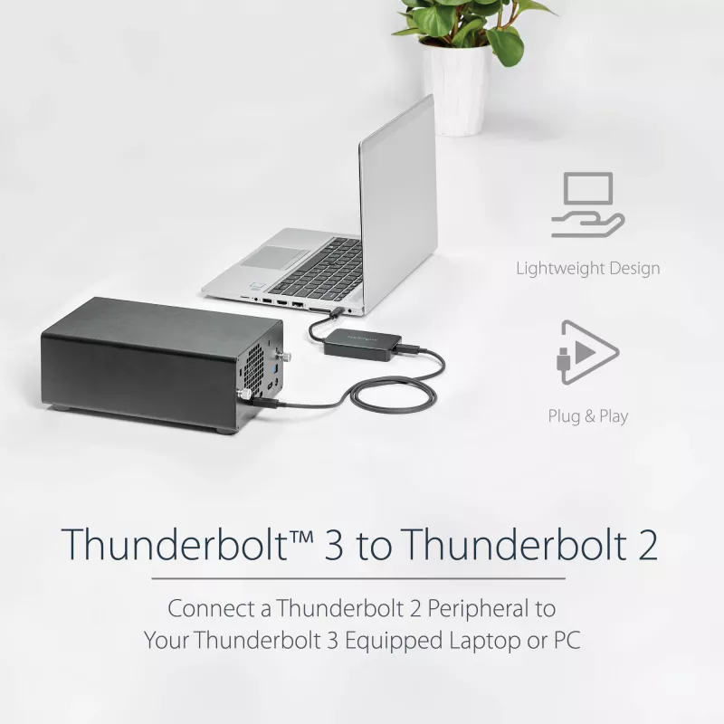 StarTech.com Thunderbolt 3 na Thunderbolt 2 adaptér – TB3 notebook na TB2 displeje a zariadenia – Thunderbolt 2 20 Gbit/s alebo Thunderbolt 1 10 Gbit/s konvertor – Thunderbolt 3 certifikovaný – Windows/Mac
