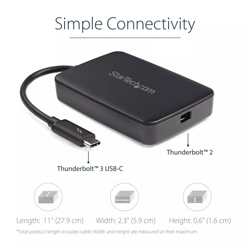 StarTech.com Thunderbolt 3 na Thunderbolt 2 adaptér – TB3 notebook na TB2 displeje a zariadenia – Thunderbolt 2 20 Gbit/s alebo Thunderbolt 1 10 Gbit/s konvertor – Thunderbolt 3 certifikovaný – Windows/Mac