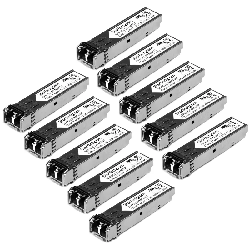 StarTech.com Cisco GLC-SX-MM kompatibilný SFP transceiver modul – 1000BASE-SX – balenie 10 ks~balenie 10 ks Cisco GLC-SX-MM kompatibilný SFP modul (balenie 10 ks) – 1000BASE-SX – 1GbE Multimode vlákno MMF optický transceiver – 1GE Gigabit Ethernet SFP – LC 550 m – 850 nm – DDM Cisco IE3200, IE3300, ME1200