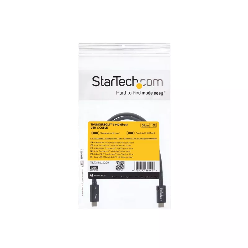 StarTech.com 0,5 m Thunderbolt 3 (40 Gbit/s) USB-C kábel – kompatibilný s Thunderbolt, USB a DisplayPort