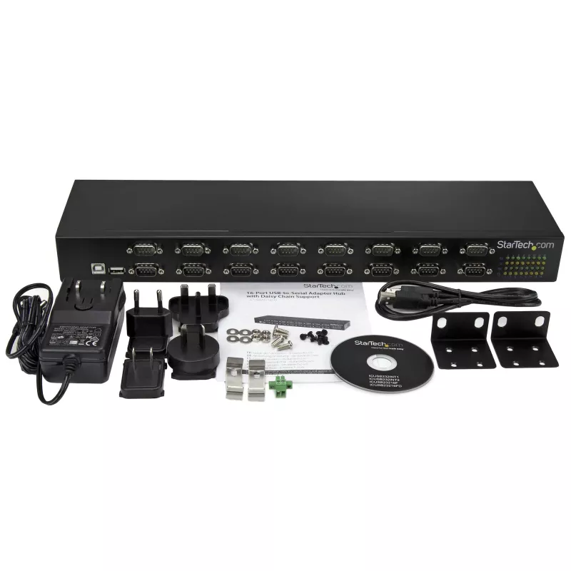 StarTech.com 16-portový USB na sériový adaptér hub, USB 2.0 Type-B, sériový, 480 Mbit/s, čierny, oceľ, 36 W