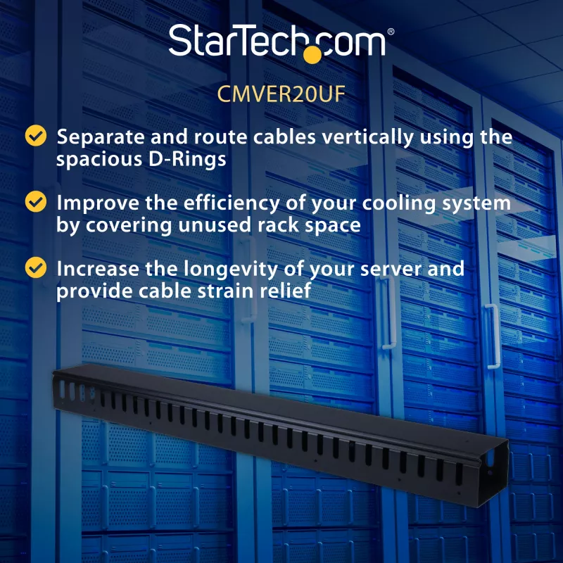 StarTech.com vertikálny káblový manažér s prstovými kanálmi – 0U – 3 ft.