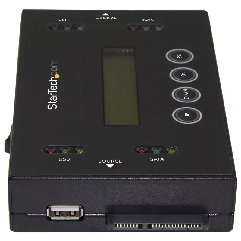 StarTech.com 1:1 samostatný duplikátor a vymazávač pevných diskov, USB thumb drive a SATA HDD/SSD klonovač a vymazávač diskov, LCD displej, TAA-kompatibilný, nezávislý od operačného systému