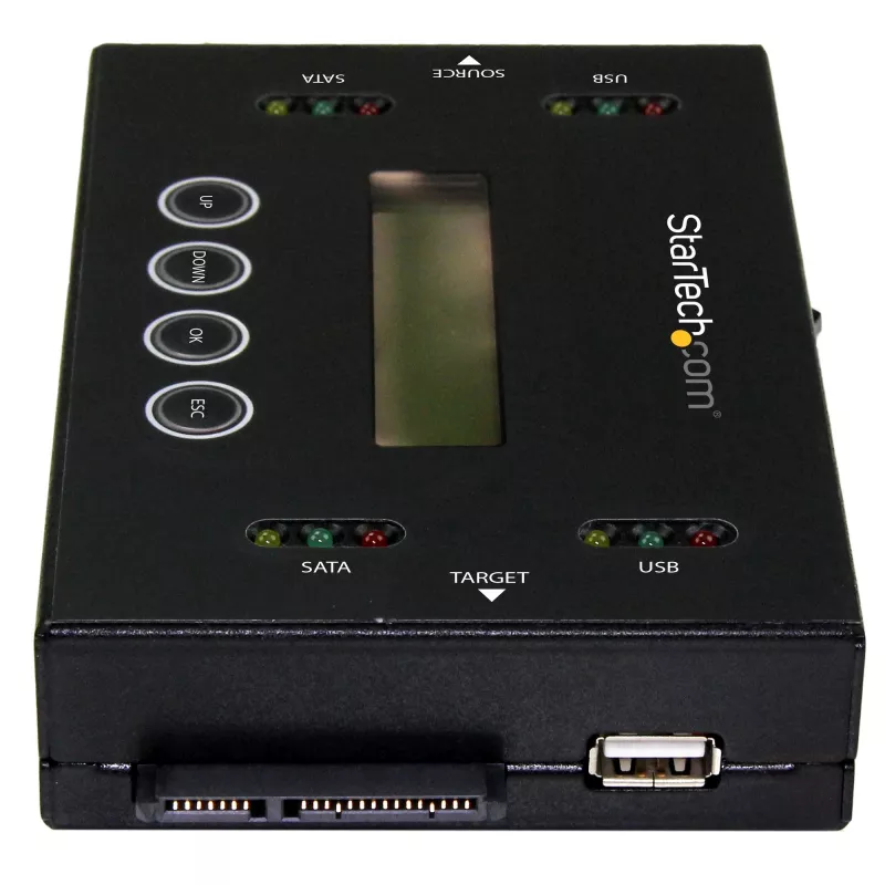 StarTech.com 1:1 samostatný duplikátor a vymazávač pevných diskov, USB thumb drive a SATA HDD/SSD klonovač a vymazávač diskov, LCD displej, TAA-kompatibilný, nezávislý od operačného systému