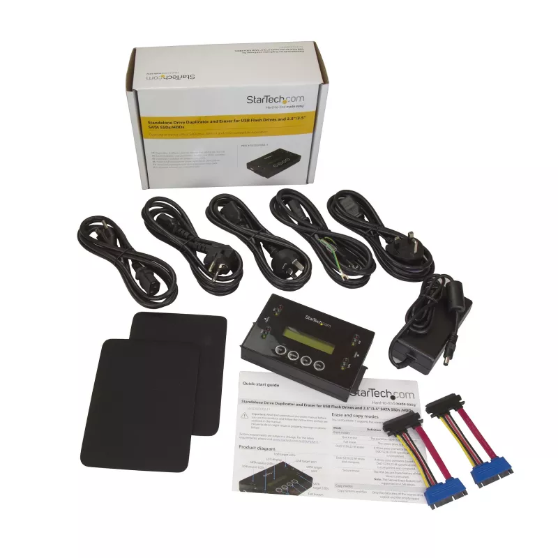 StarTech.com 1:1 samostatný duplikátor a vymazávač pevných diskov, USB thumb drive a SATA HDD/SSD klonovač a vymazávač diskov, LCD displej, TAA-kompatibilný, nezávislý od operačného systému