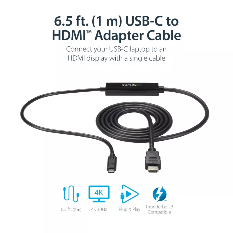 StarTech.com 0,91 m (3 ft) USB-C na HDMI kábel – 4K 30 Hz USB Type-C na HDMI video displej konvertor – USB-C DP Alt Mode na HDMI monitor adaptér kábel – kompatibilný s Thunderbolt