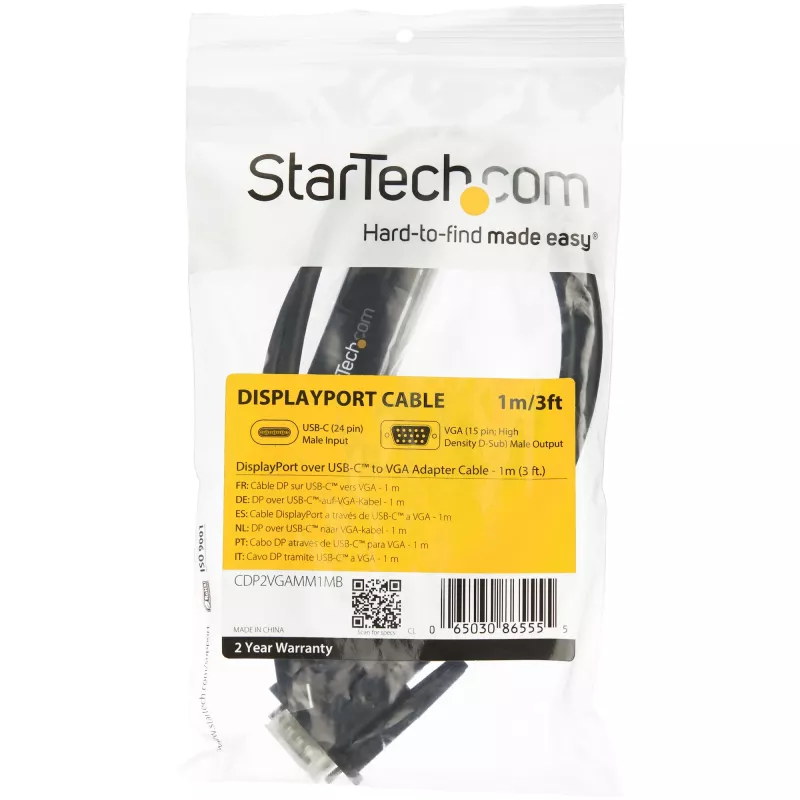 StarTech.com 1 m USB-C na VGA kábel – 1920x1200/1080p USB Type-C na VGA aktívny video adaptérový kábel – kompatibilný s Thunderbolt 3 – laptop na VGA monitor/projektor – DP Alt Mode HBR2