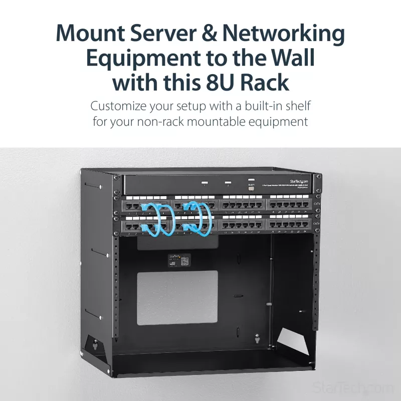 StarTech.com nástenný serverový rack s integrovanou policou – masívna oceľ – 8U