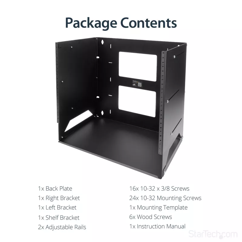 StarTech.com nástenný serverový rack s integrovanou policou – masívna oceľ – 8U