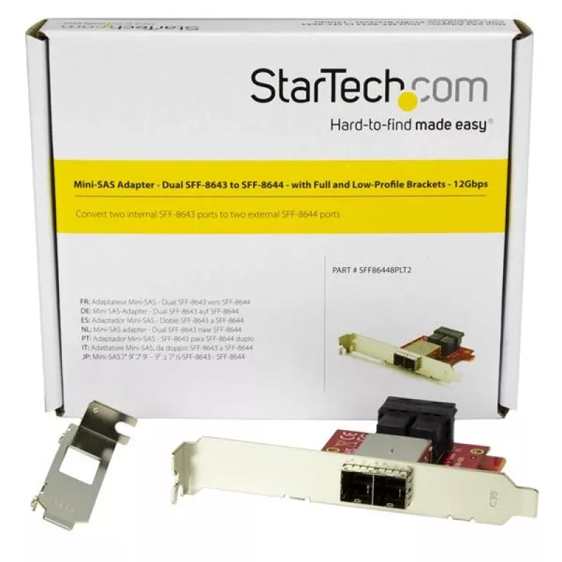 StarTech.com Mini-SAS adaptér – duálny SFF-8643 na SFF-8644 – s plnou a nízkoprofilovou konzolou – 12 Gbit/s