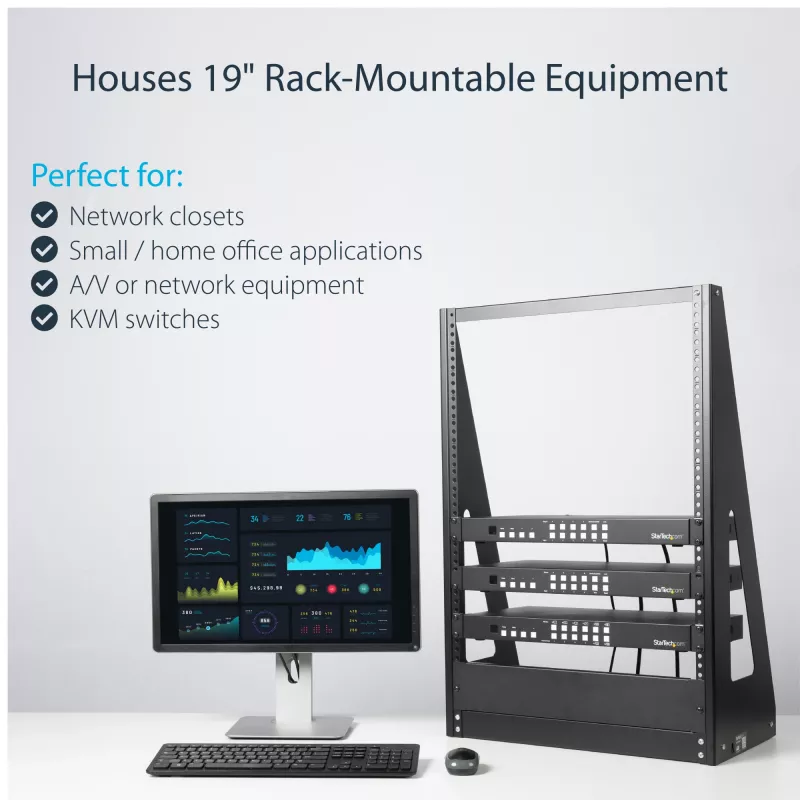 StarTech.com 2-stĺpikový 16U vysokovýkonný desktopový serverový rack, malý otvorený 19