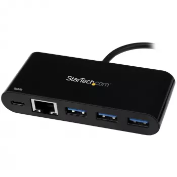 StarTech.com 3-port USB-C hub s Gigabit Ethernet & 60 W Power Delivery passthrough nabíjaním laptopu – USB-C na 3x USB-A (USB 3.0 SuperSpeed 5 Gbit/s) – USB 3.1/3.2 Gen 1 Type-C adaptérový hub