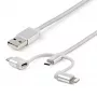 StarTech.com 1 m USB multi nabíjací kábel – USB na Micro-USB alebo USB-C alebo Lightning pre iPhone/iPad/iPod/Android – Apple MFi certifikovaný – 3-in-1 USB nabíjačka – pletený