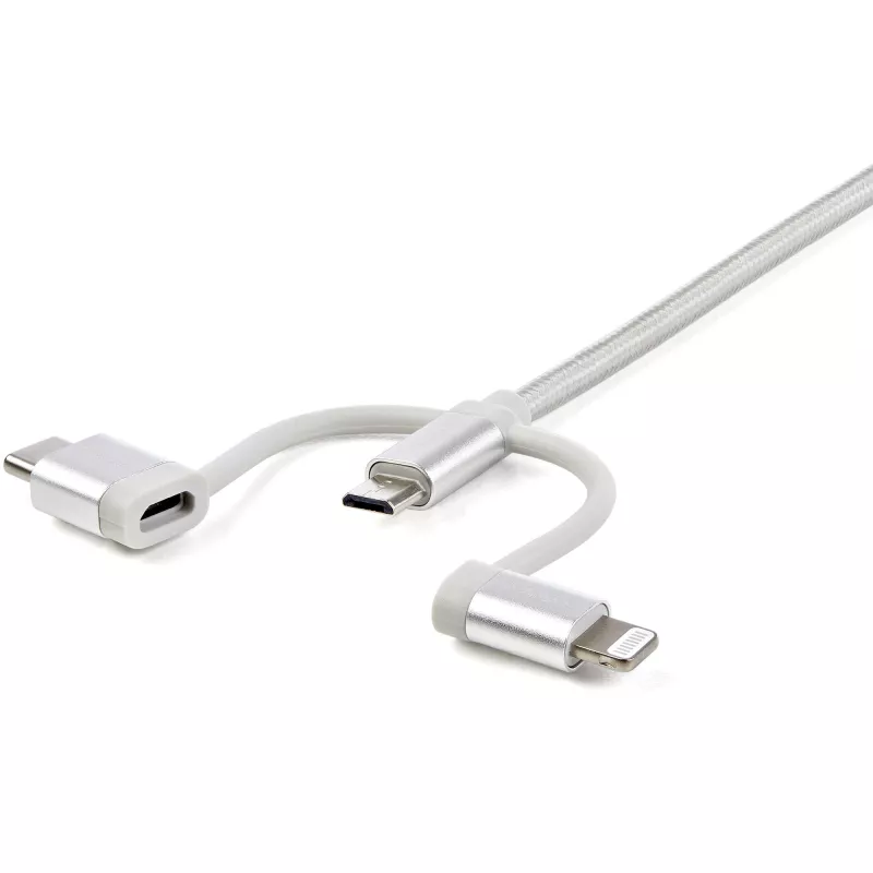 StarTech.com 1 m USB multi nabíjací kábel – USB na Micro-USB alebo USB-C alebo Lightning pre iPhone/iPad/iPod/Android – Apple MFi certifikovaný – 3-in-1 USB nabíjačka – pletený