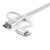 StarTech.com 1 m USB multi nabíjací kábel – USB na Micro-USB alebo USB-C alebo Lightning pre iPhone/iPad/iPod/Android – Apple MFi certifikovaný – 3-in-1 USB nabíjačka – pletený