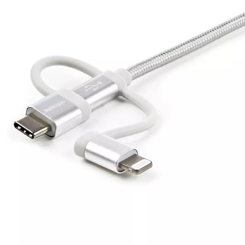 StarTech.com 1 m USB multi nabíjací kábel – USB na Micro-USB alebo USB-C alebo Lightning pre iPhone/iPad/iPod/Android – Apple MFi certifikovaný – 3-in-1 USB nabíjačka – pletený