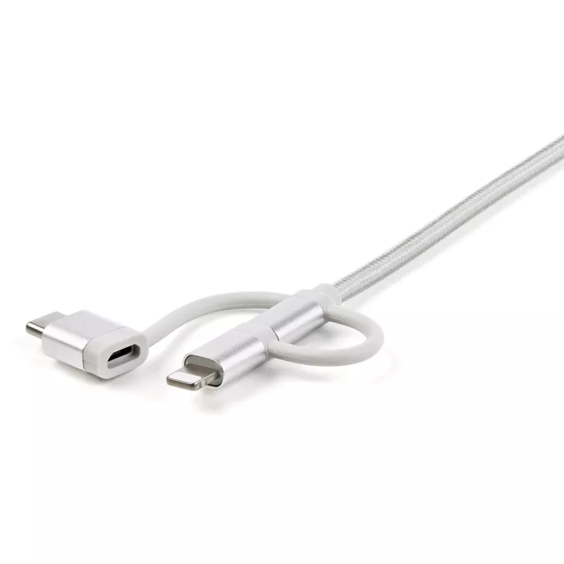 StarTech.com 1 m USB multi nabíjací kábel – USB na Micro-USB alebo USB-C alebo Lightning pre iPhone/iPad/iPod/Android – Apple MFi certifikovaný – 3-in-1 USB nabíjačka – pletený