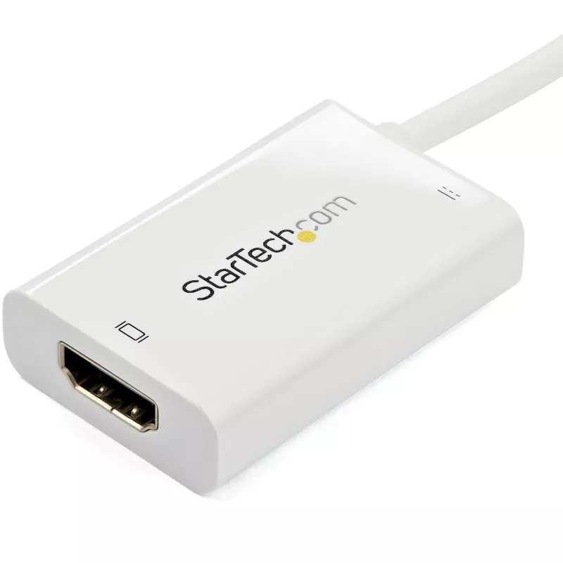 StarTech.com USB-C na HDMI 2.0 adaptér s Power Delivery – 4K 60Hz USB Type-C na HDMI displej video konvertor – 60W PD priechodné nabíjanie – kompatibilný s Thunderbolt 3 – biely
