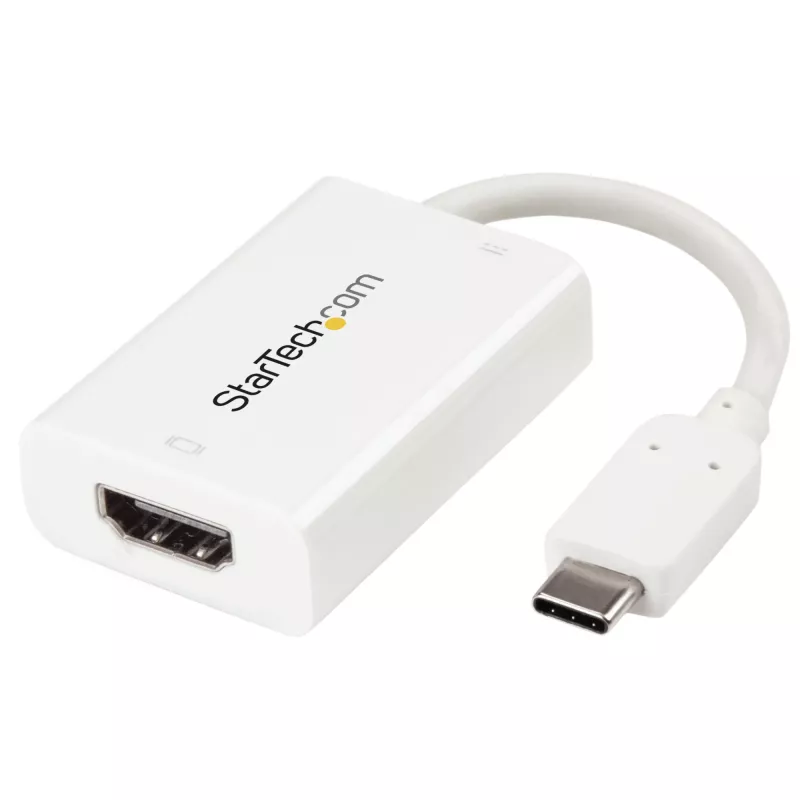 StarTech.com USB-C na HDMI 2.0 adaptér s Power Delivery – 4K 60Hz USB Type-C na HDMI displej video konvertor – 60W PD priechodné nabíjanie – kompatibilný s Thunderbolt 3 – biely
