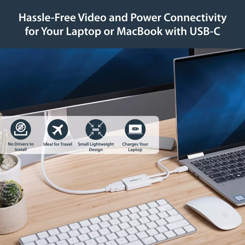 StarTech.com USB-C na HDMI 2.0 adaptér s Power Delivery – 4K 60Hz USB Type-C na HDMI displej video konvertor – 60W PD priechodné nabíjanie – kompatibilný s Thunderbolt 3 – biely