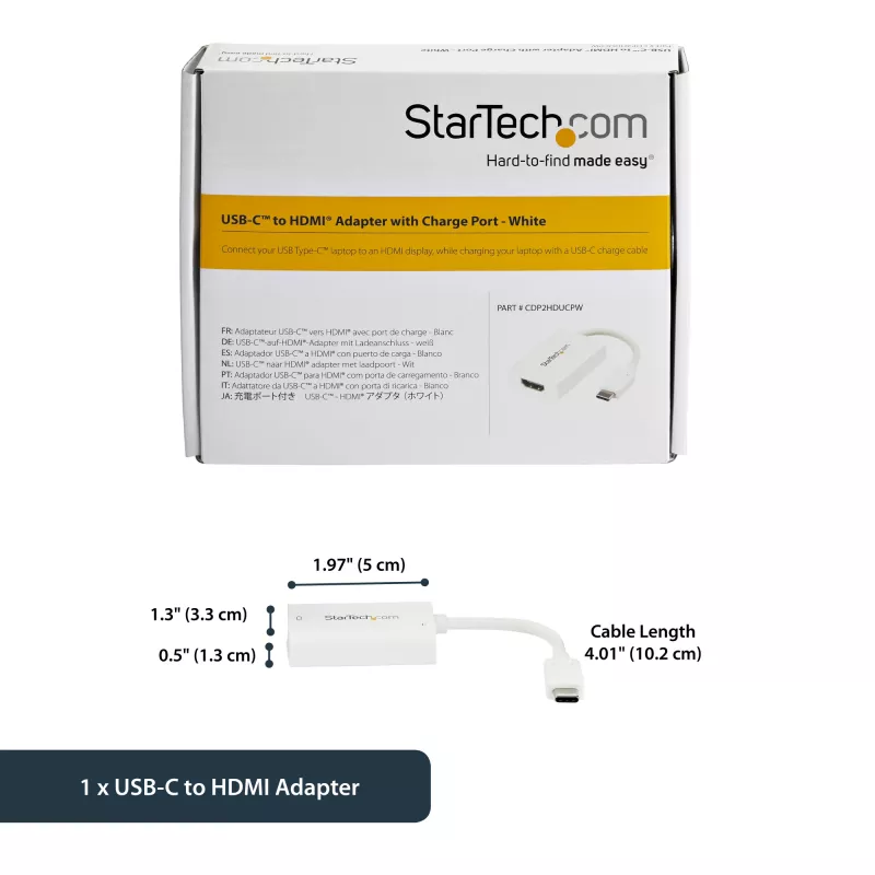 StarTech.com USB-C na HDMI 2.0 adaptér s Power Delivery – 4K 60Hz USB Type-C na HDMI displej video konvertor – 60W PD priechodné nabíjanie – kompatibilný s Thunderbolt 3 – biely