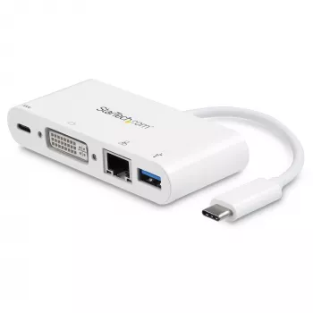 StarTech.com USB-C multiport adaptér – USB-C na DVI-D (digitálny) video adaptér s 60W Power Delivery priechodným nabíjaním, GbE, USB-A – prenosná mini dokovacia stanica pre USB Type-C/Thunderbolt 3 notebooky