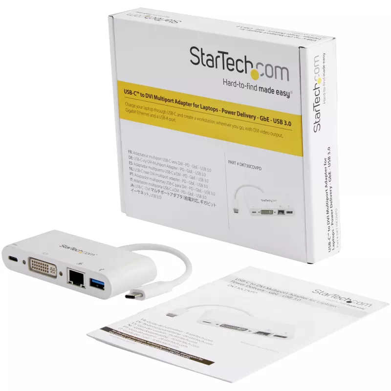 StarTech.com USB-C multiport adaptér – USB-C na DVI-D (digitálny) video adaptér s 60W Power Delivery priechodným nabíjaním, GbE, USB-A – prenosná mini dokovacia stanica pre USB Type-C/Thunderbolt 3 notebooky