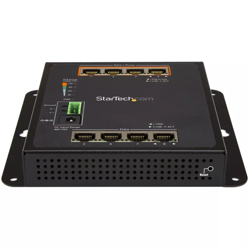 StarTech.com priemyselný 8-portový Gigabit PoE switch – 4 x PoE+ 30W – Power Over Ethernet – spevnený GbE Layer/L2 managed switch – robustný vysokovýkonný Gigabit sieťový switch IP-30/-40 °C až +75 °C – TAA