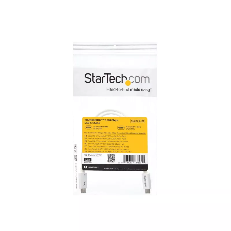 StarTech.com Thunderbolt 3 kábel – 40 Gbit/s – 0,5 m – biely – kompatibilný s Thunderbolt, USB a DisplayPort