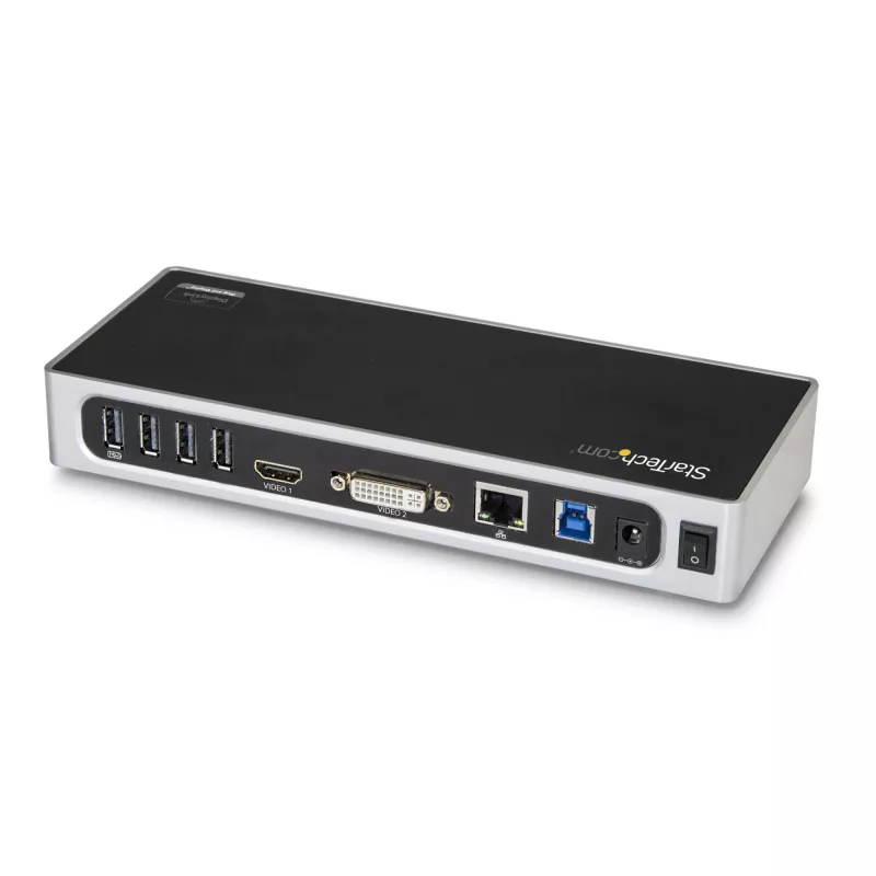 StarTech.com USB 3.0 dokovacia stanica – dvojmonitorová dokovacia stanica pre notebook s HDMI & DVI/VGA videom – 6-portový USB 3.1 Gen 1 5Gbps hub, GbE, audio – univerzálny Type-A dok – Windows & Mac